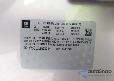 2014 Chevrolet Impala 1Ls from USA, damaged, VIN 2G11Y5SL3E9220384